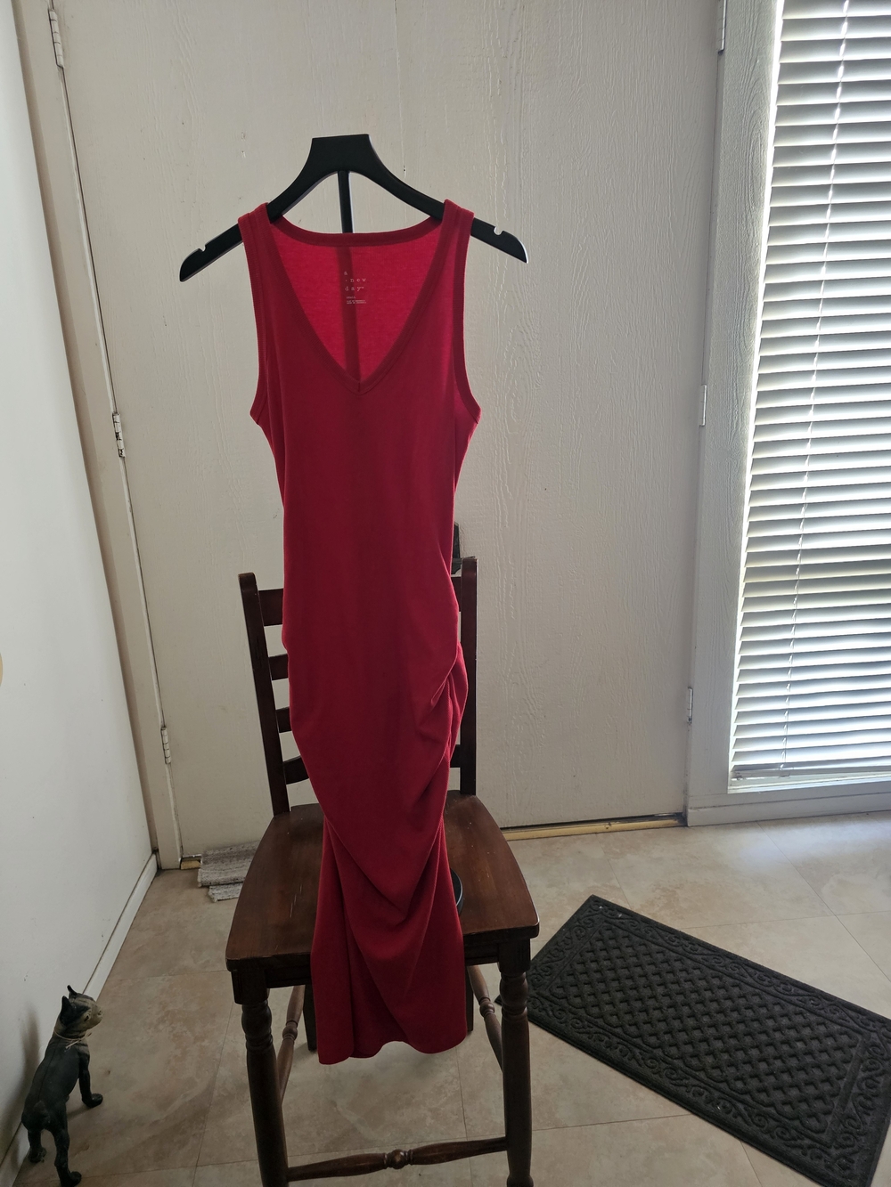 Sleeveless V-Neck Red Ruched Midi Dress